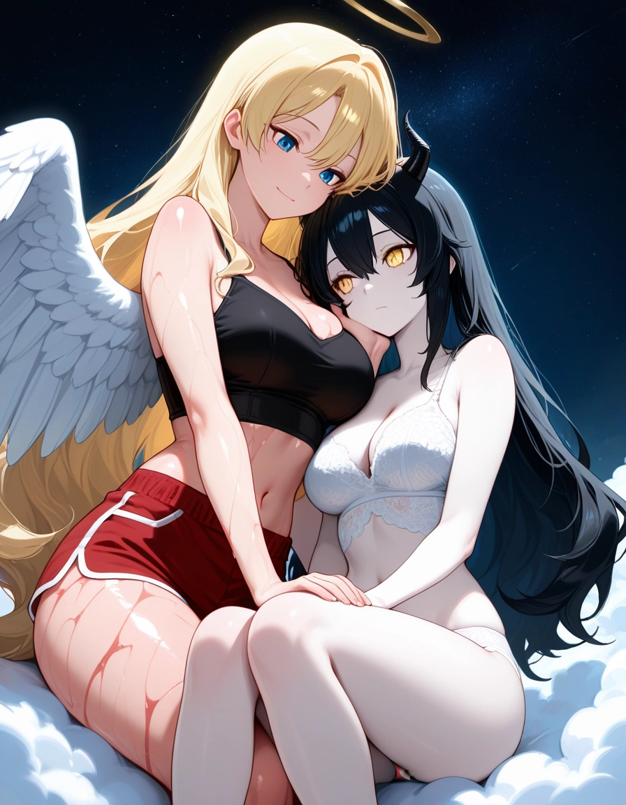 multiple girls, 2girls, breasts, blonde hair, wings, underwear · Yamete.gg