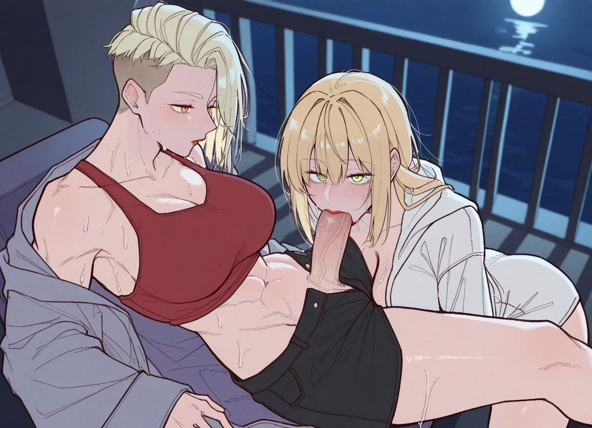 futanari, multiple girls, 2girls, penis, breasts, blonde hair · Yamete.gg
