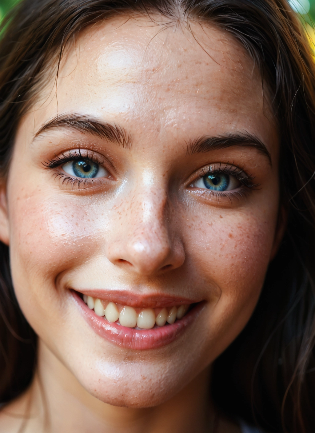 1girl, solo, teeth, realistic, smile, freckles · Yamete.gg