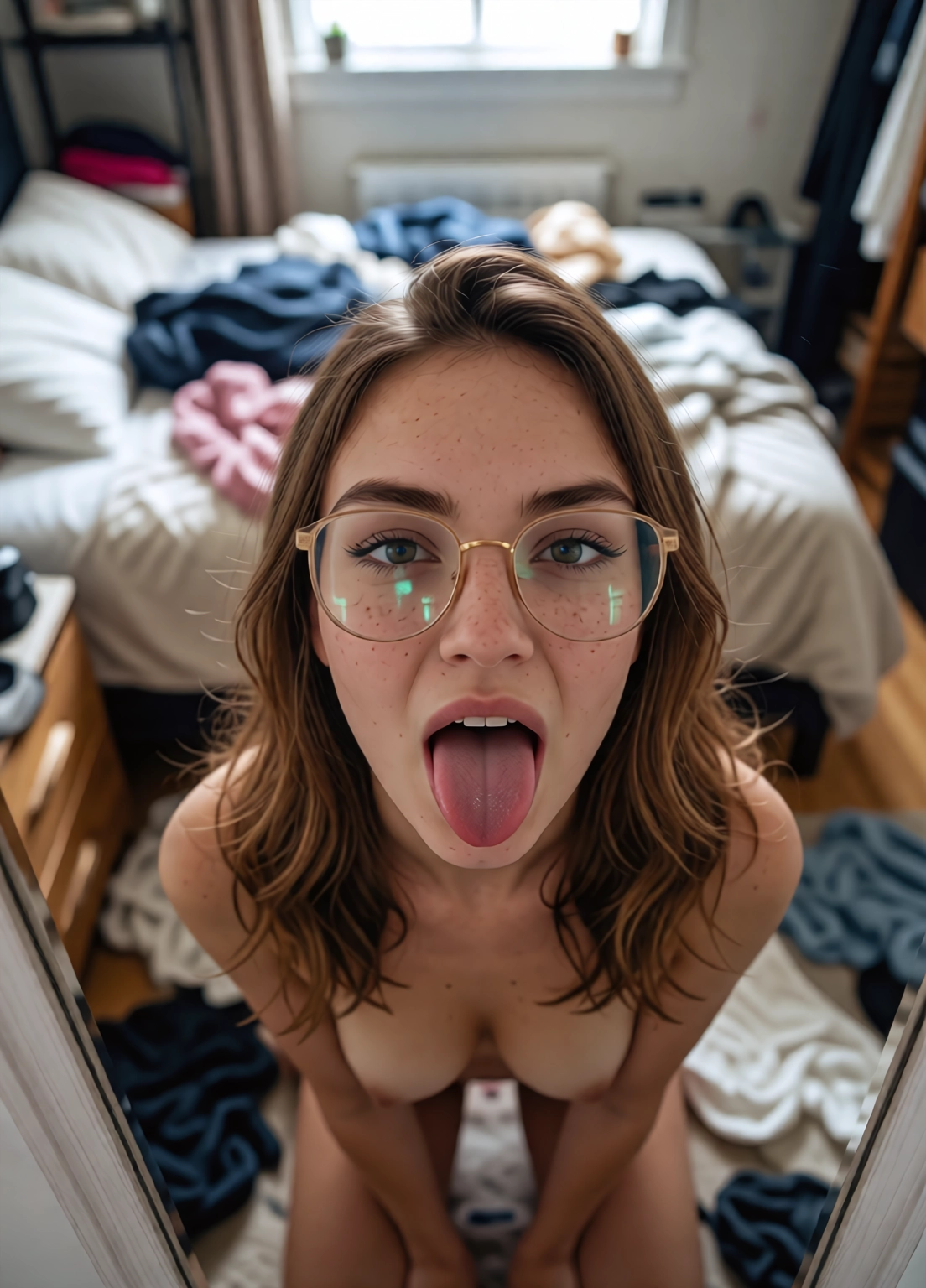 1girl, breasts, looking at viewer, brown hair, nipples, nude · Yamete.gg