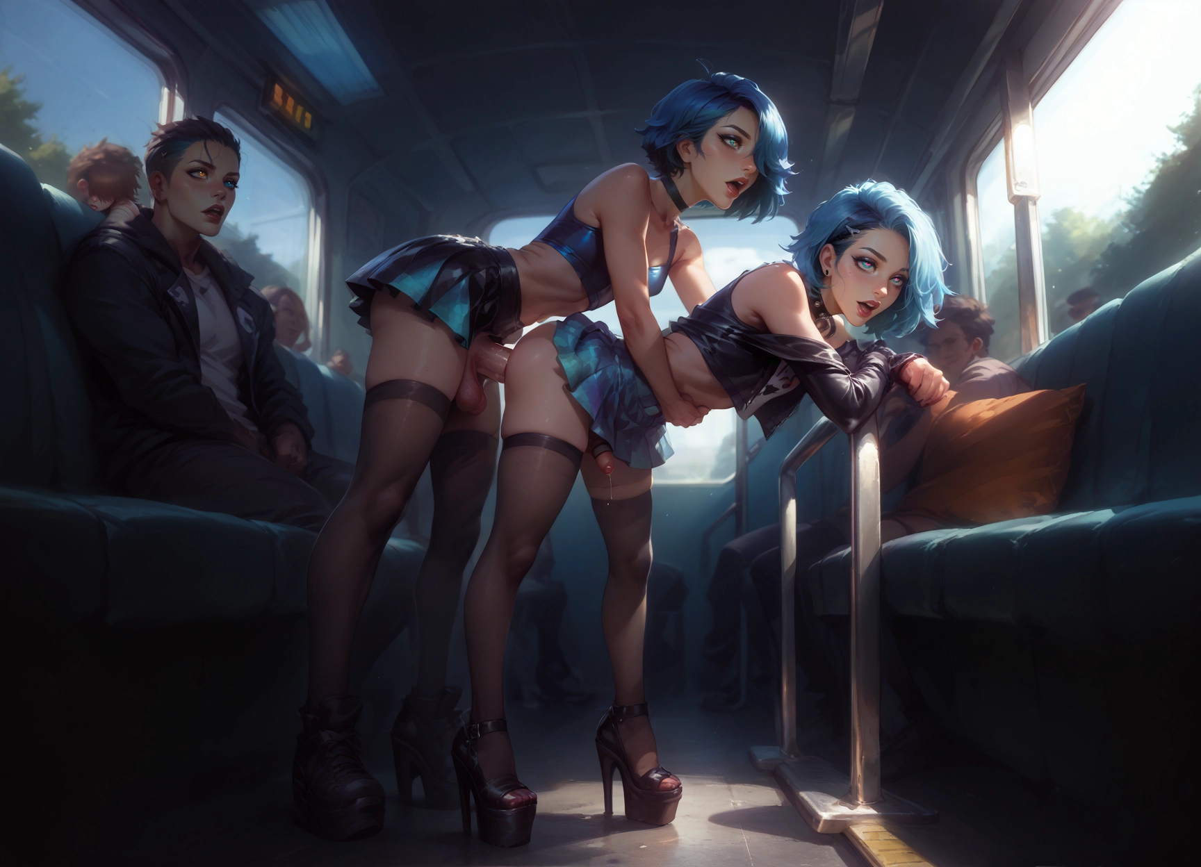 yaoi, skirt, high heels, penis, thighhighs, miniskirt · Yamete.gg