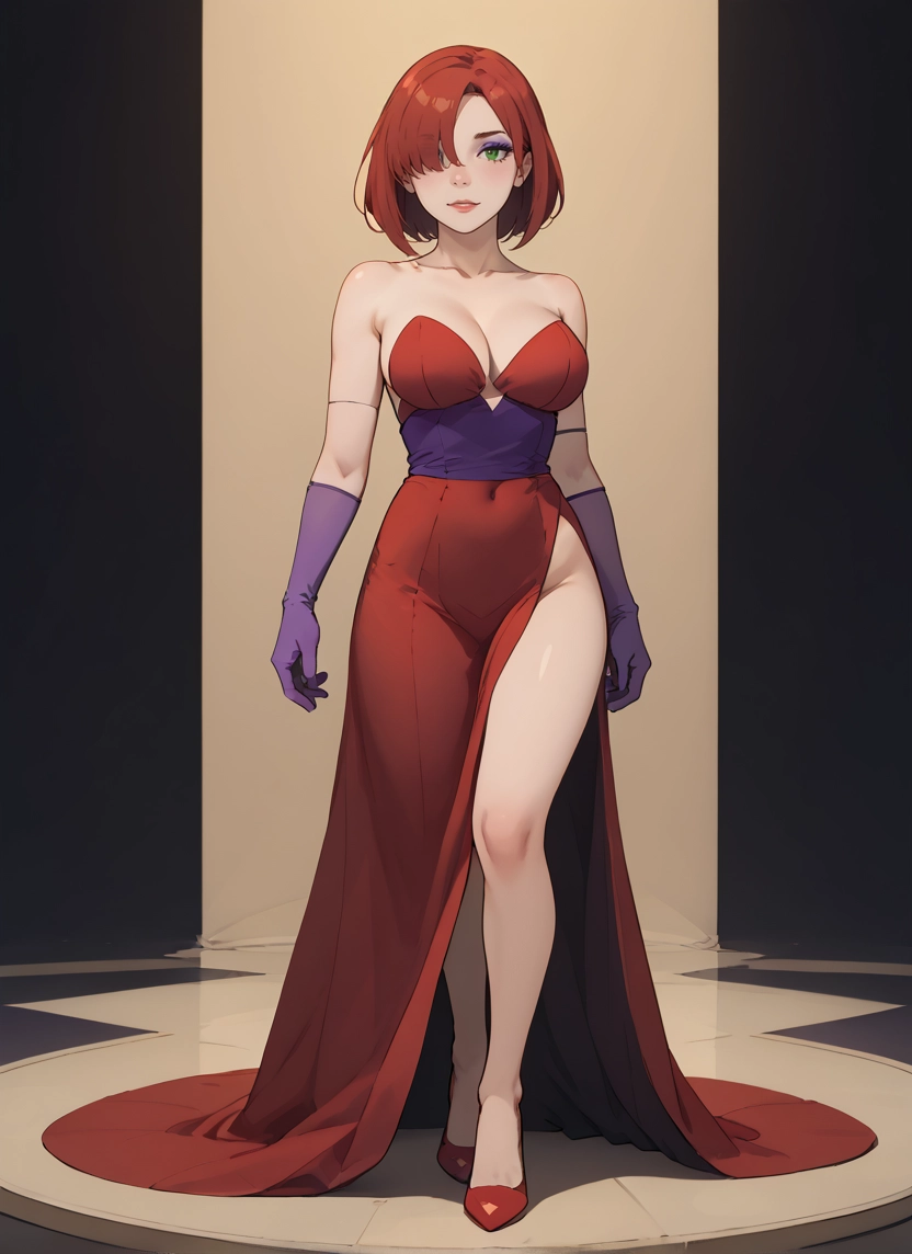 1girl, breasts, gloves, dress, solo, green eyes · Yamete.gg