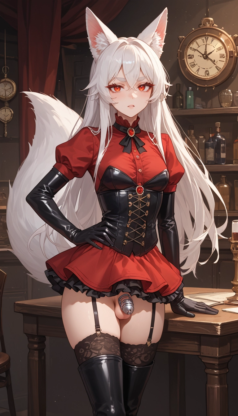 solo, 1girl, garter straps, thighhighs, red eyes, gloves · Yamete.gg
