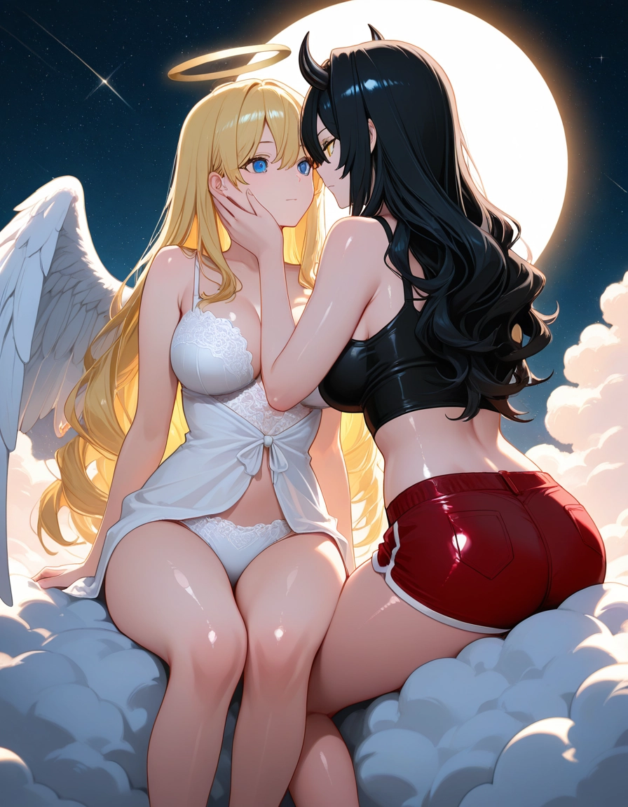 multiple girls, 2girls, blonde hair, breasts, wings, underwear · Yamete.gg