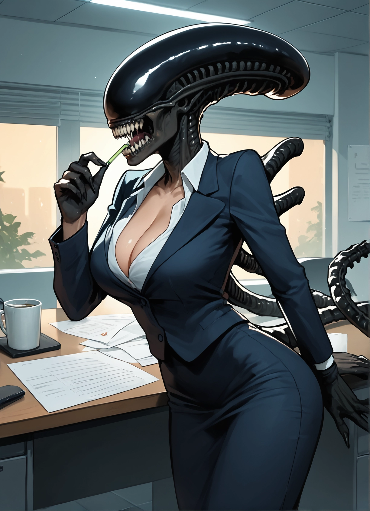 breasts, 1girl, cleavage, teeth, gloves, formal · Yamete.gg