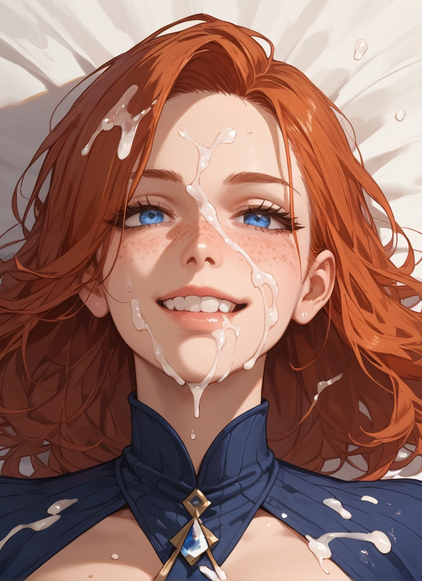 1girl, freckles, solo, facial, cum, blue eyes · Yamete.gg