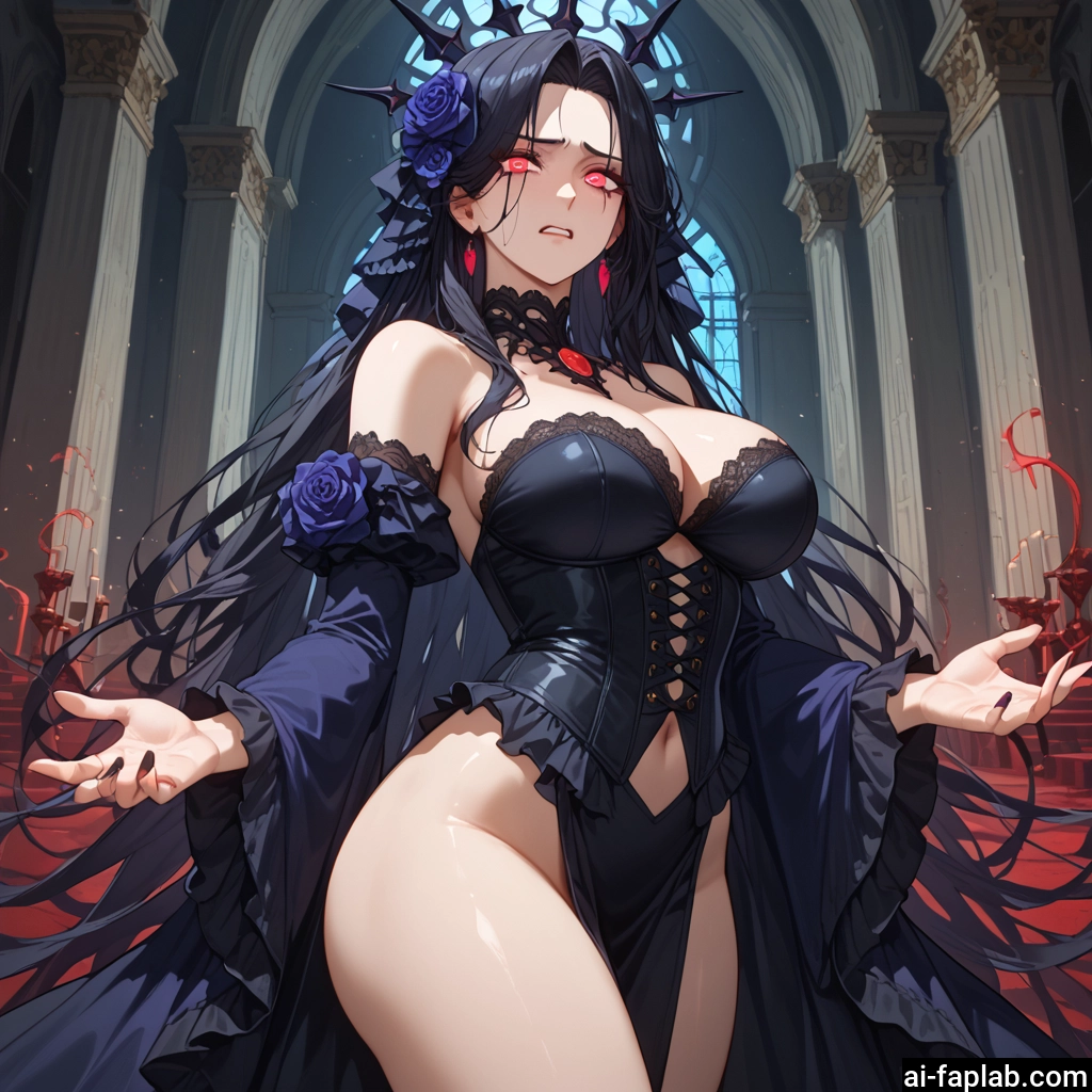 1girl, breasts, long hair, black hair, large breasts, hair ornament · Yamete.gg