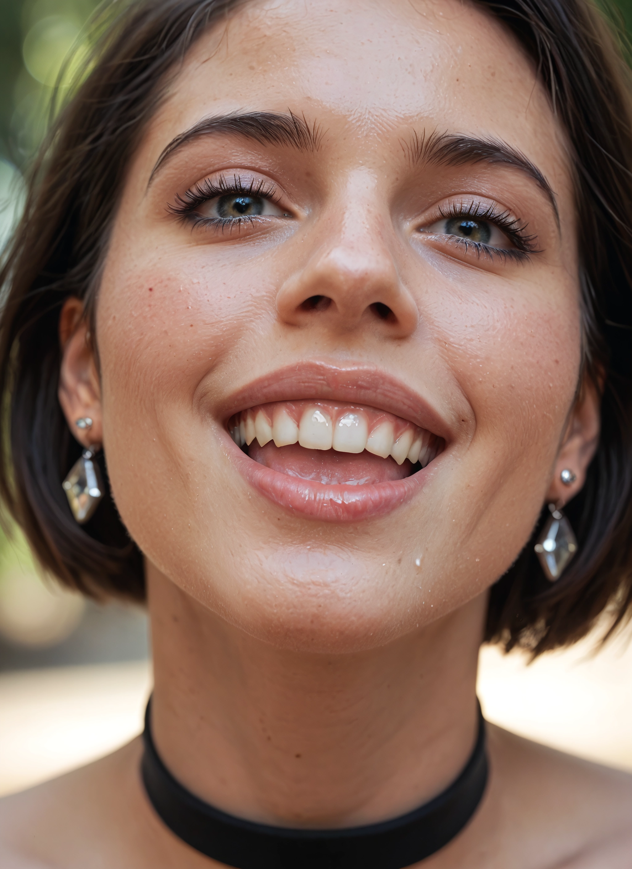 1girl, solo, jewelry, earrings, choker, teeth · Yamete.gg