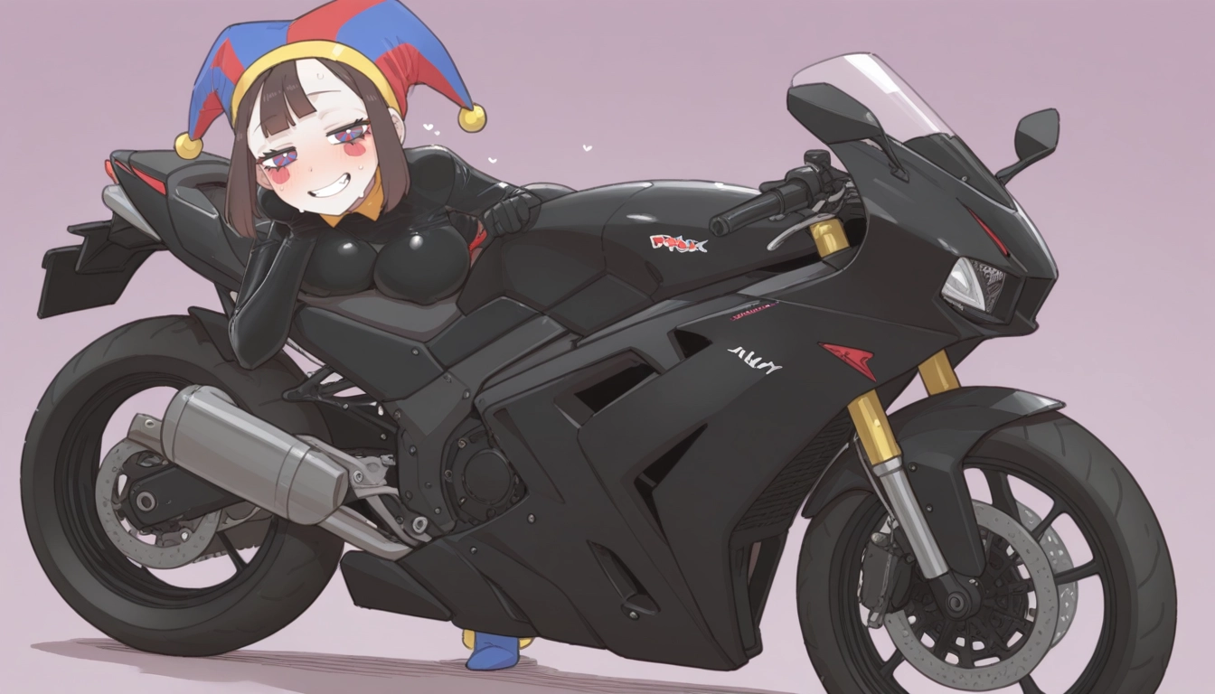 1girl, ground vehicle, motorcycle, motor vehicle, solo, smile · Yamete.gg