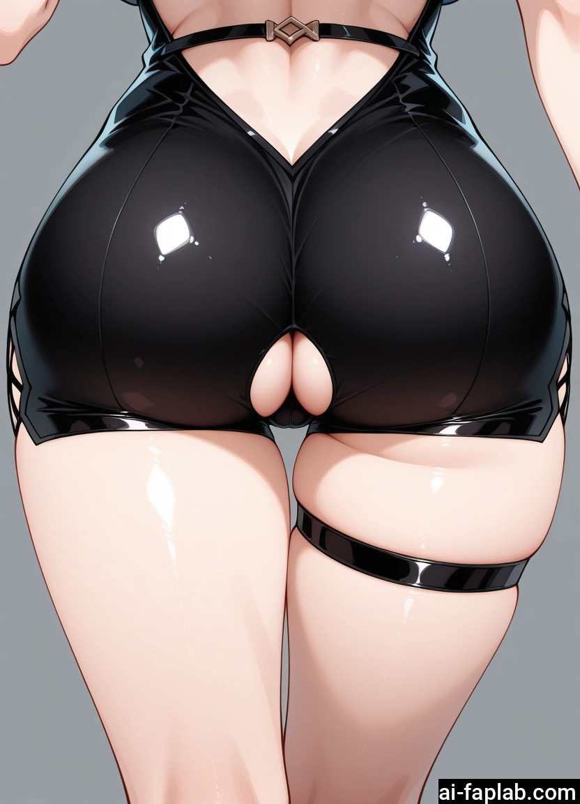 1girl, ass, solo, clothing cutout, thigh strap, ass focus
