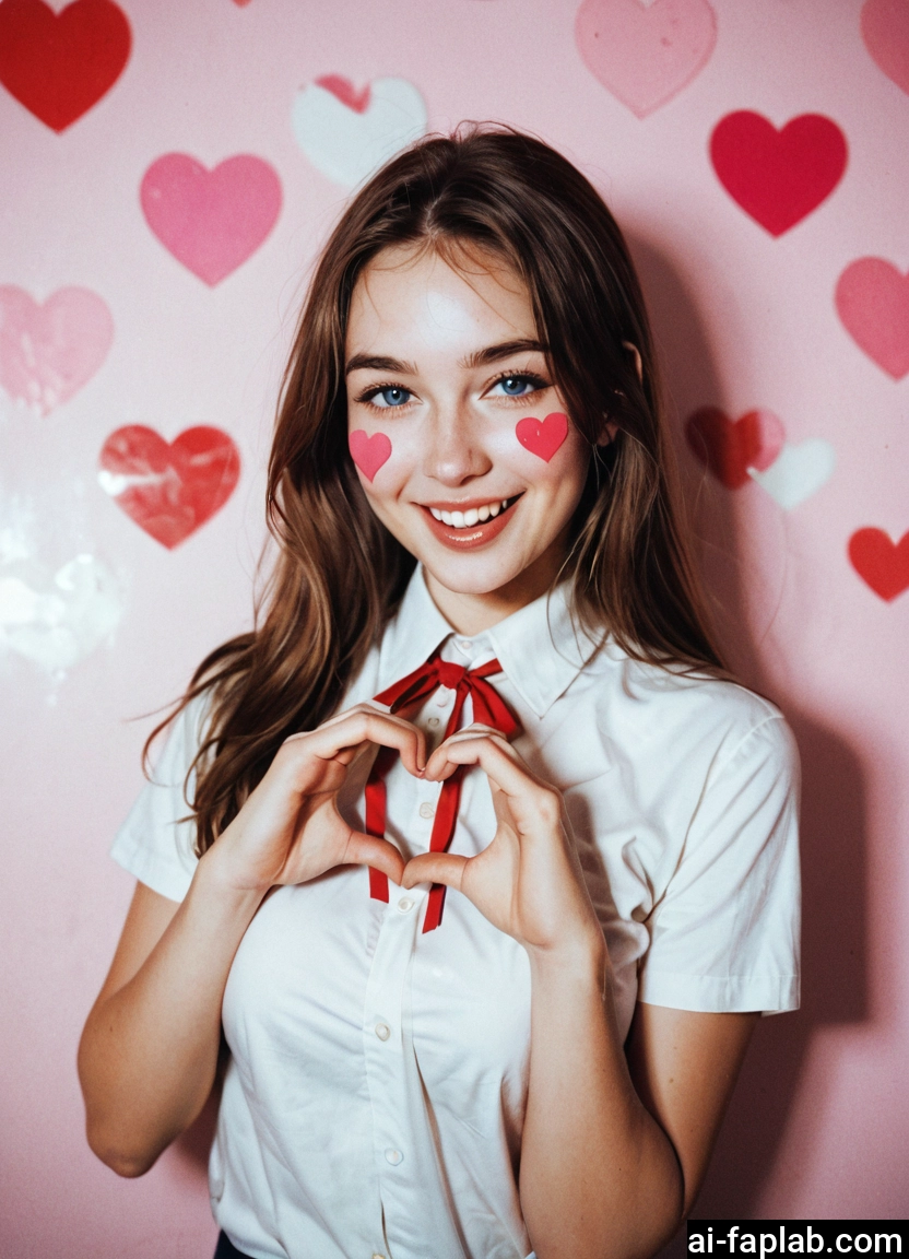 1girl, solo, heart, heart hands, blue eyes, smile