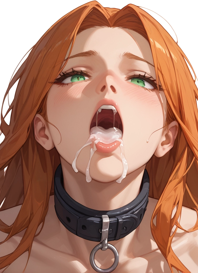 1girl, solo, cum in mouth, green eyes, open mouth, cum · Yamete.gg