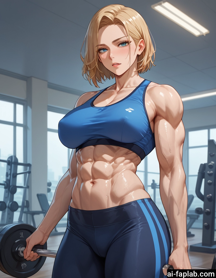 1girl, muscular, abs, breasts, muscular female, blue eyes · Yamete.gg