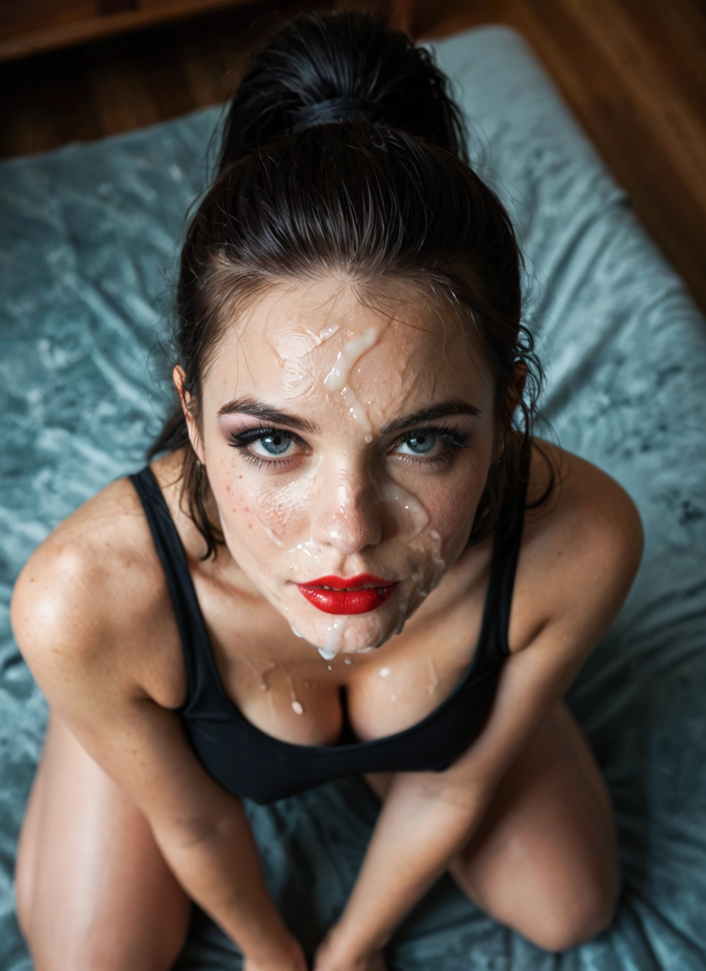 1girl, solo, cum, breasts, facial, cleavage · Yamete.gg