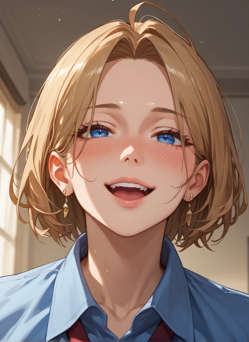 1girl, blue eyes, jewelry, earrings, solo, open mouth · Yamete.gg