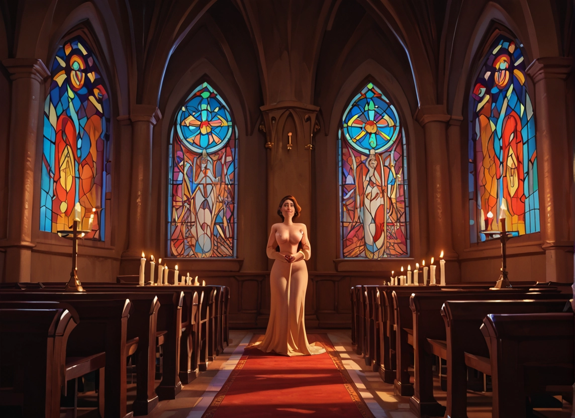 1girl, candle, stained glass, solo, indoors, breasts · Yamete.gg