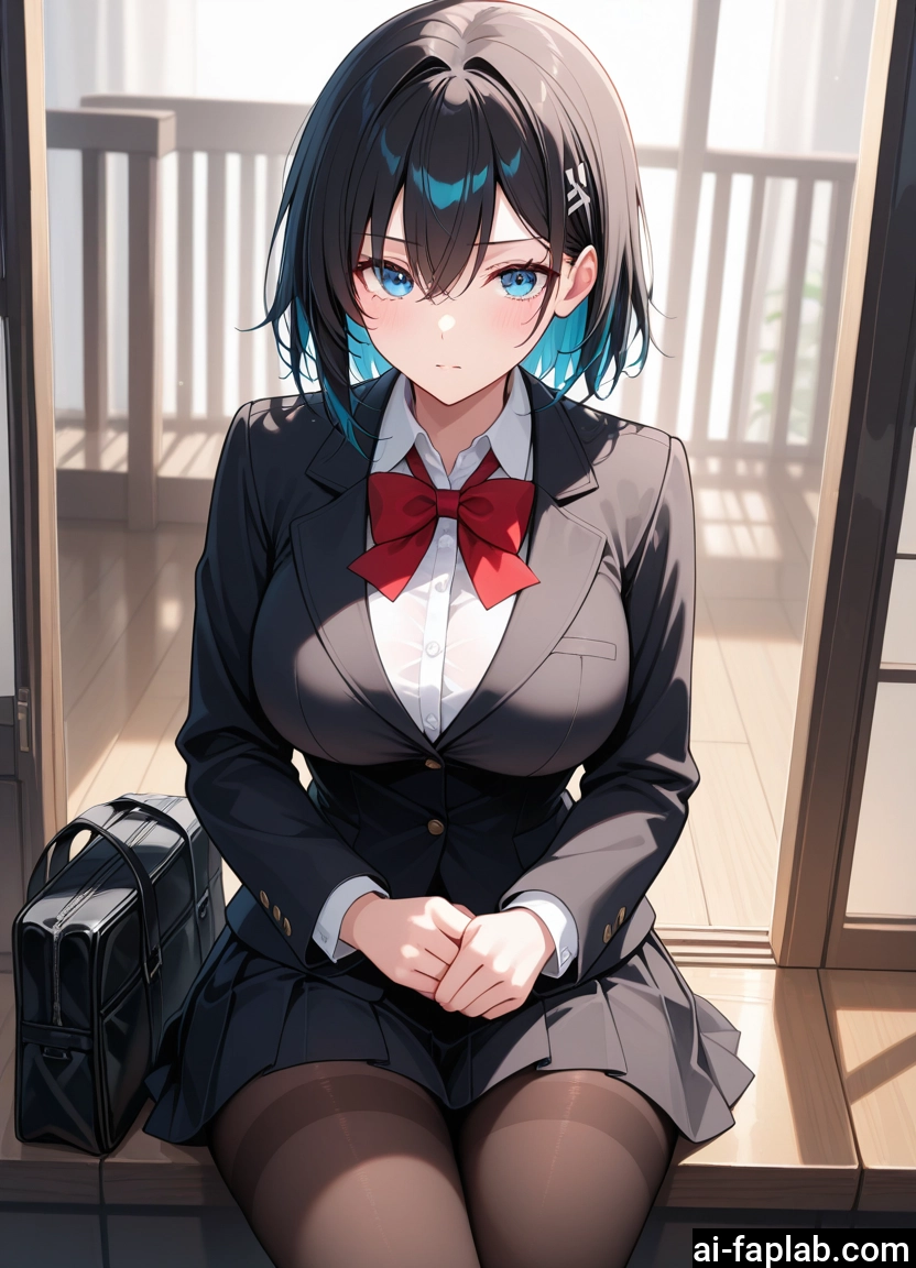 1girl, pantyhose, skirt, breasts, solo, blue eyes · Yamete.gg