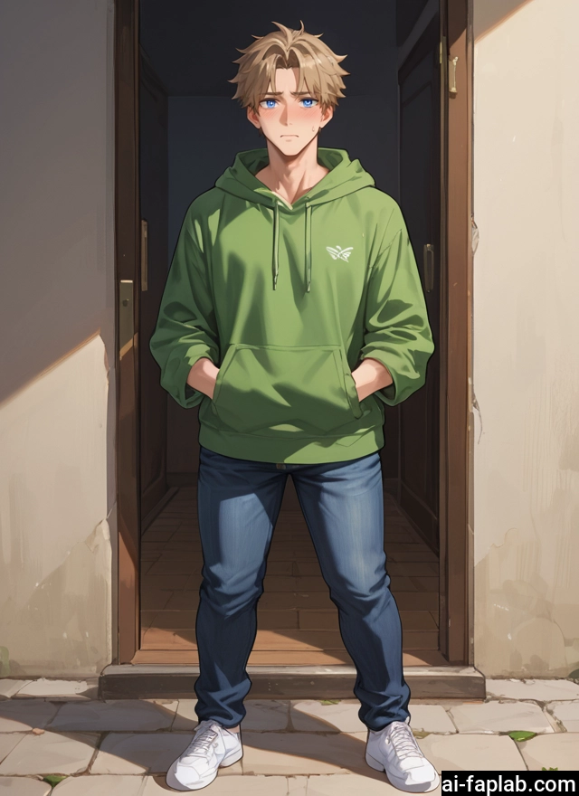 1boy, male focus, blue eyes, hood, pants, hoodie · Yamete.gg