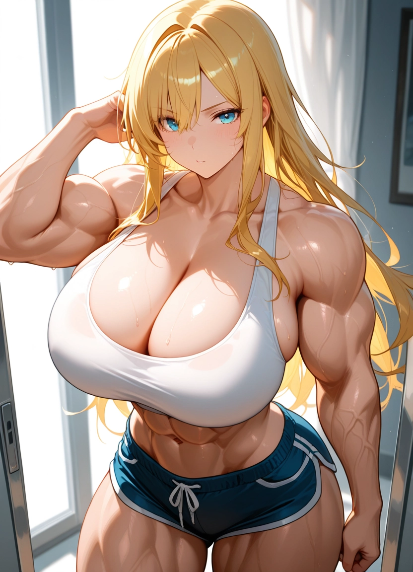1girl, breasts, solo, blonde hair, blue eyes, cleavage