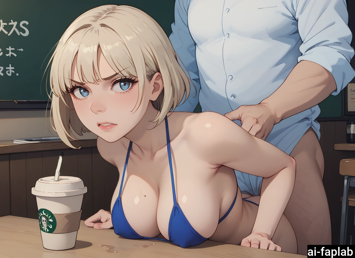 1girl, breasts, 1boy, chalkboard, hetero, blue eyes · Yamete.gg