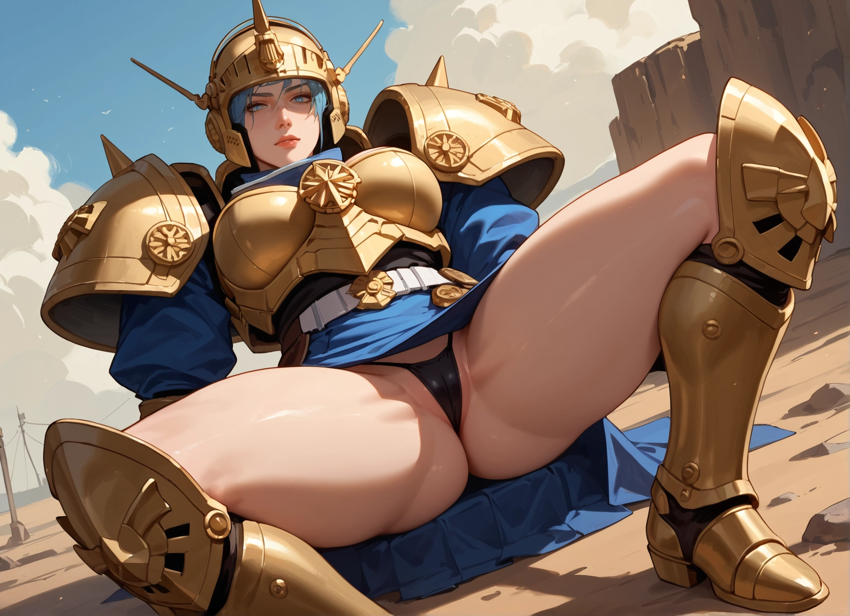 1girl, underwear, panties, solo, armor, helmet · Yamete.gg