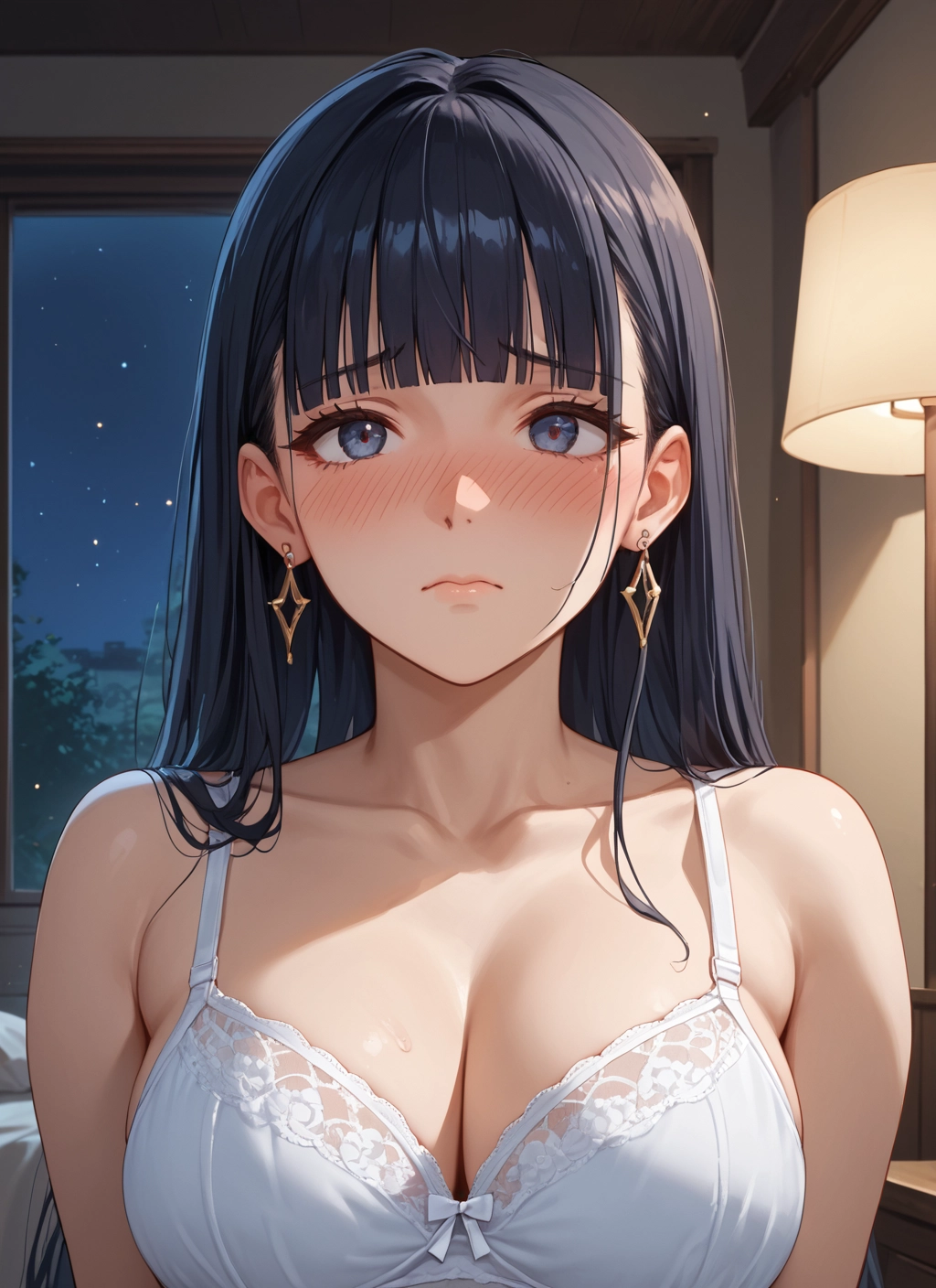 breasts, 1girl, jewelry, earrings, underwear, blush · Yamete.gg