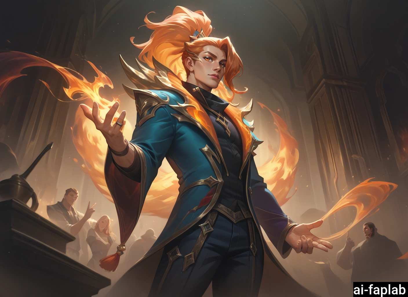 fire, pants, ponytail, jewelry, coat, long hair · Yamete.gg