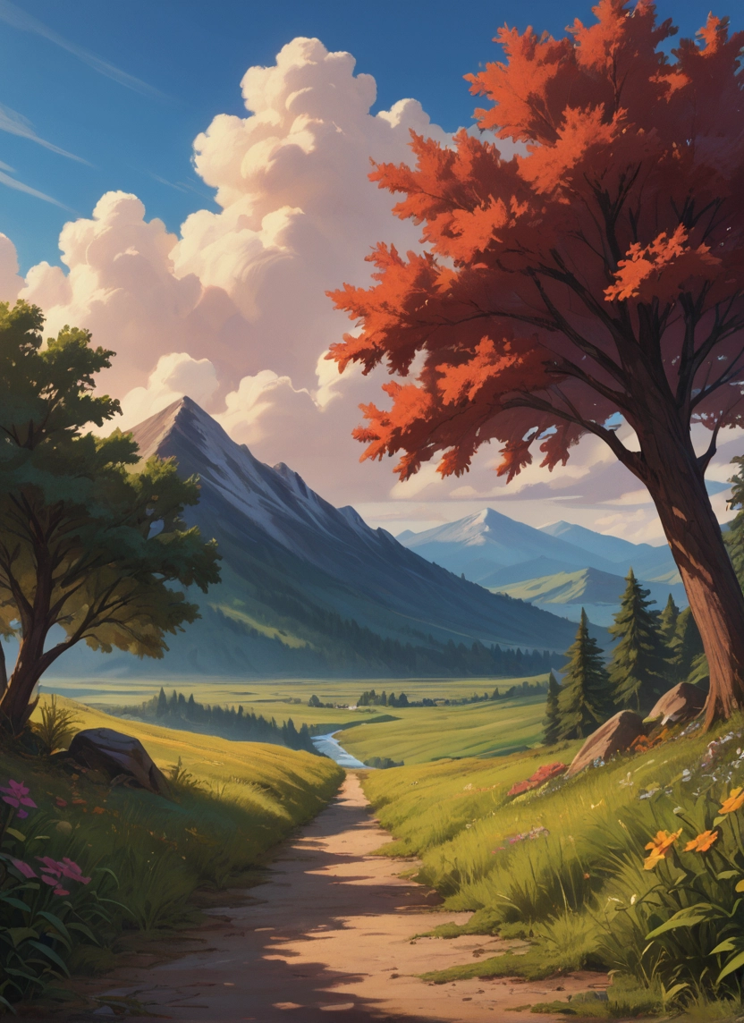 outdoors, tree, scenery, no humans, sky, grass · Yamete.gg