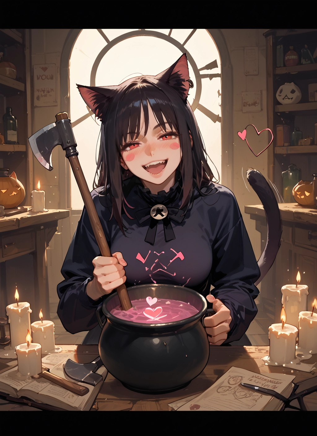 1girl, animal ears, tail, cat ears, cat tail, candle · Yamete.gg