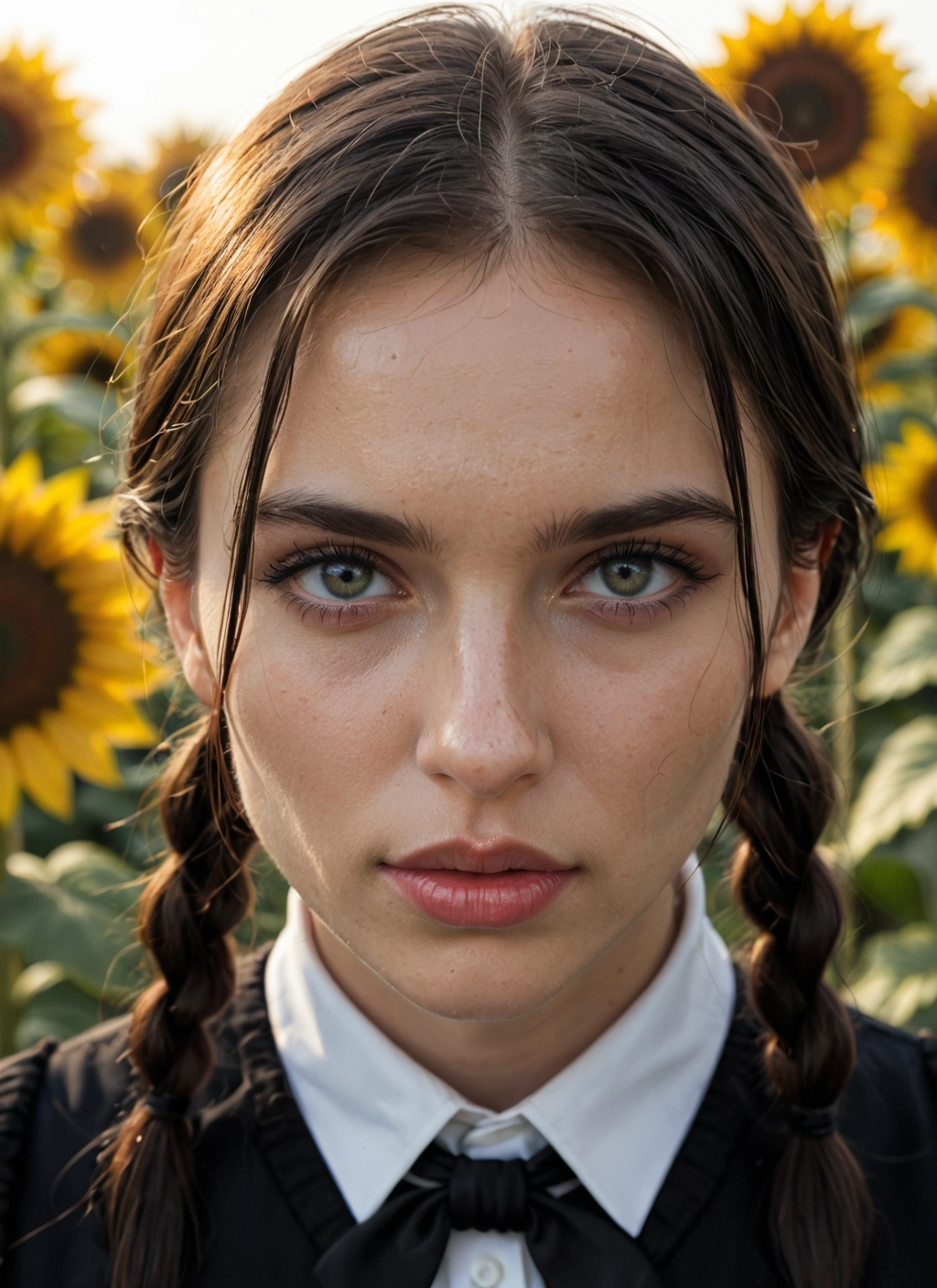 1girl, solo, flower, sunflower, braid, twin braids · Yamete.gg