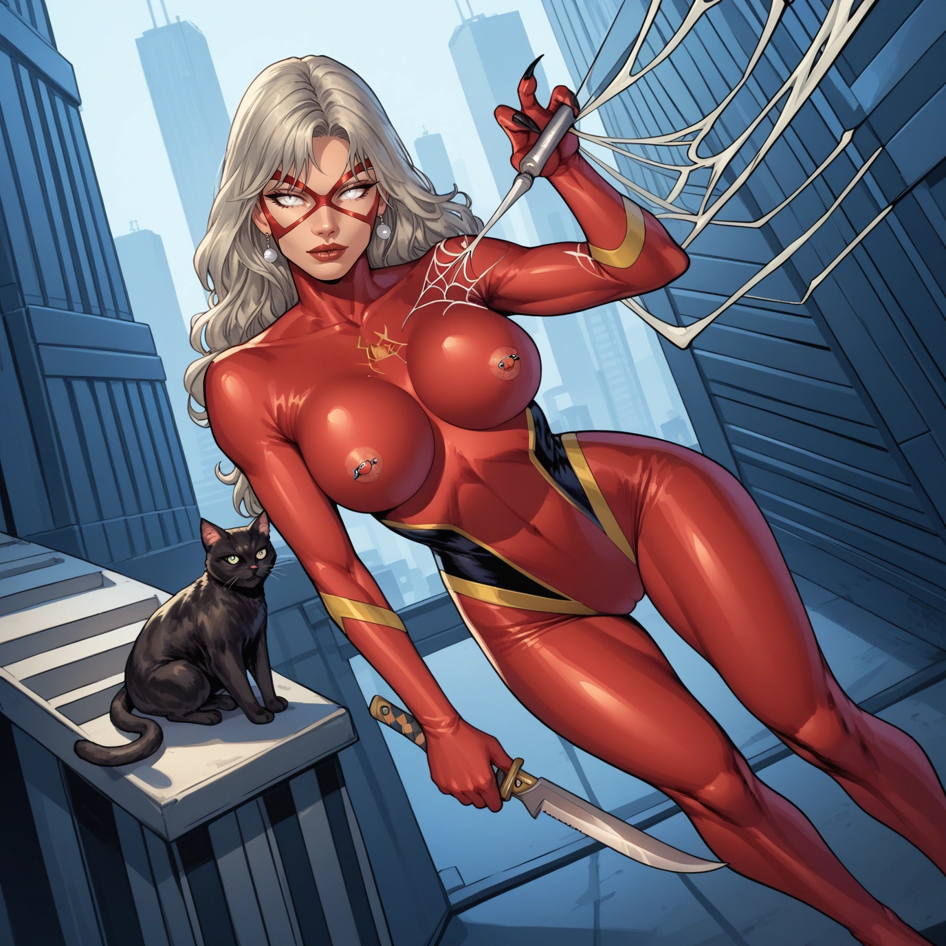 1girl, cat, nipple piercing, piercing, bodysuit, breasts · Yamete.gg