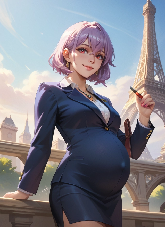 1girl, jewelry, skirt, earrings, pregnant, solo · Yamete.gg