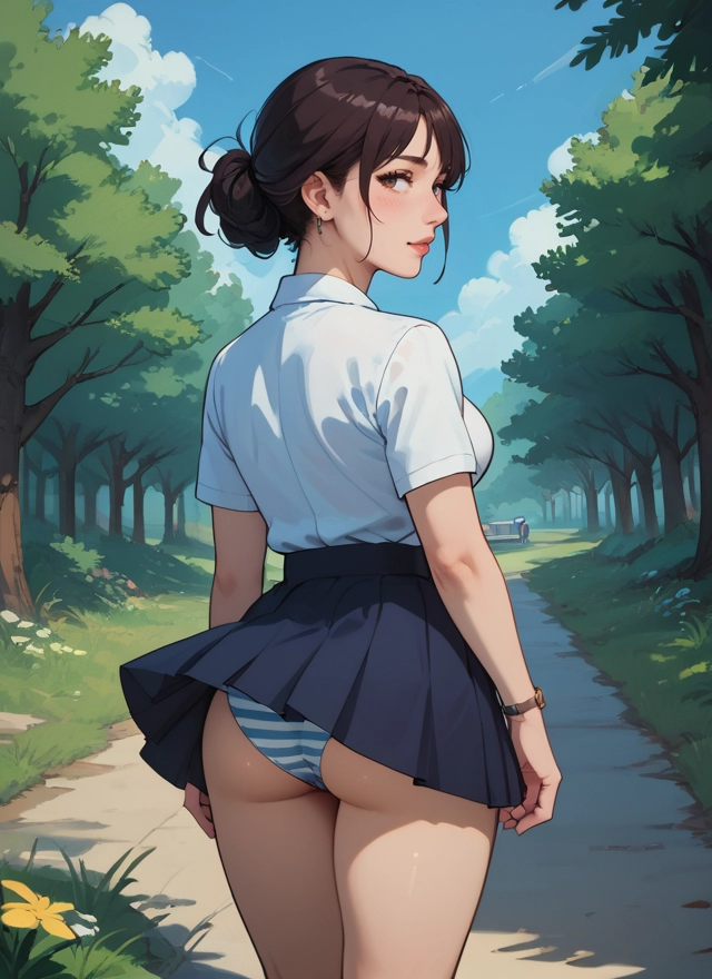 1girl, ass, underwear, skirt, panties, striped · Yamete.gg