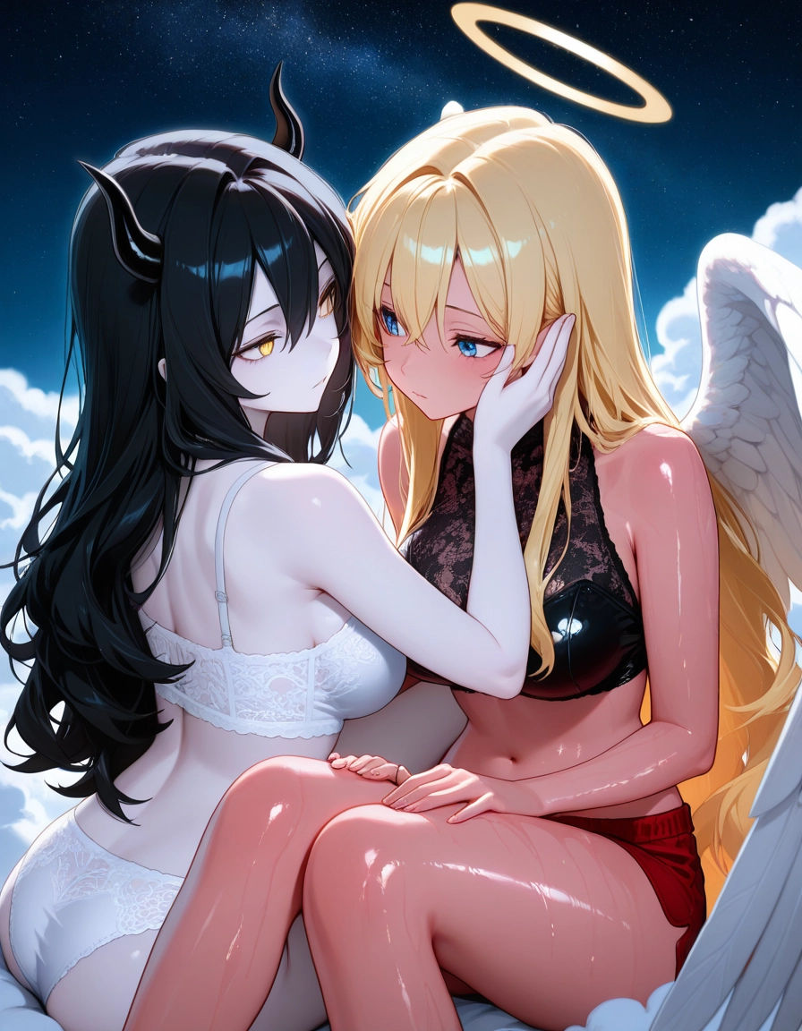multiple girls, 2girls, blonde hair, underwear, wings, horns · Yamete.gg
