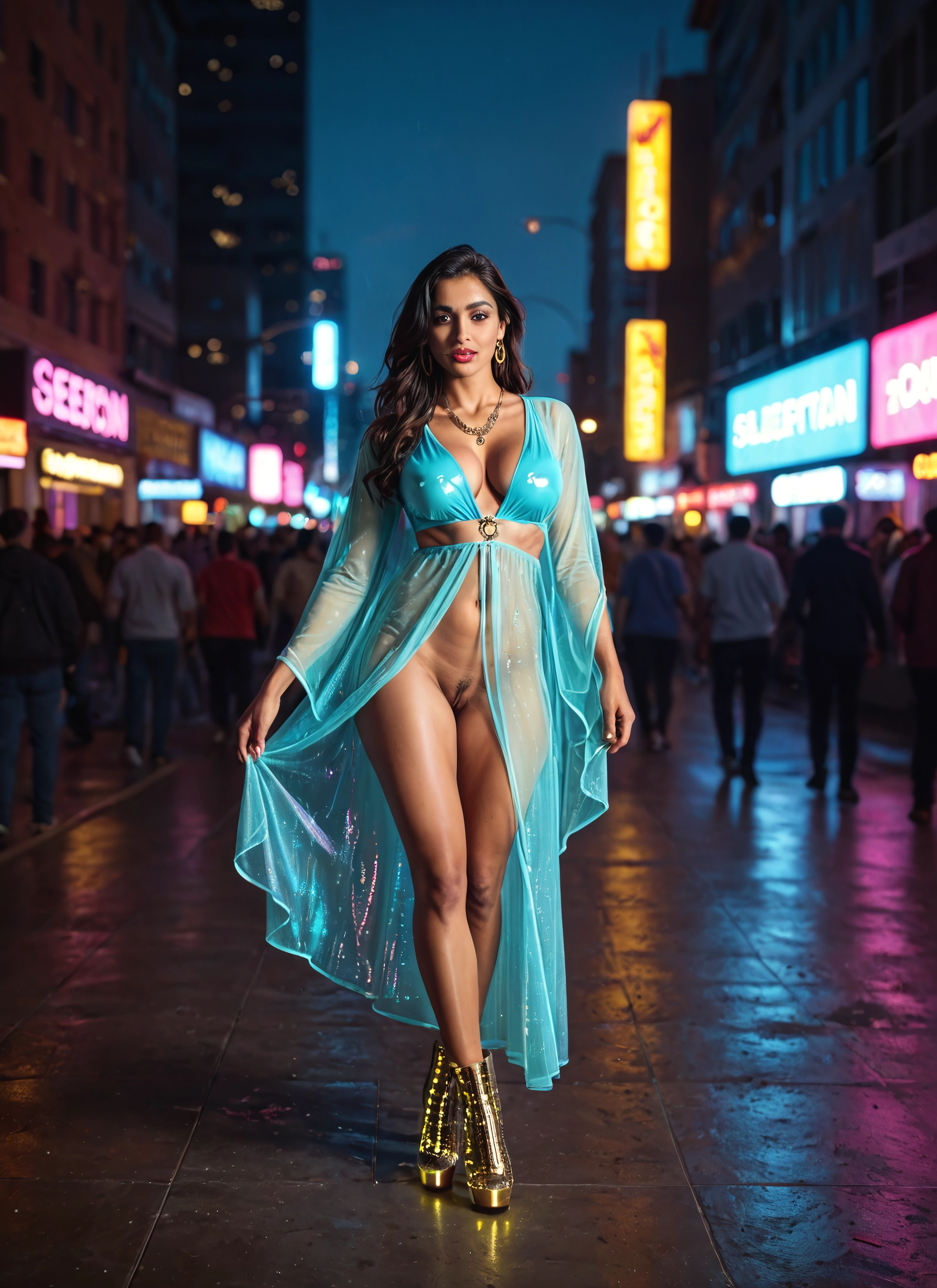 1girl, jewelry, breasts, earrings, pubic hair, dress · Yamete.gg