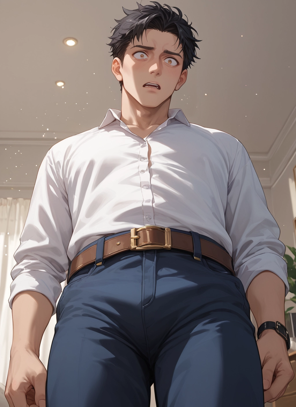 male focus, 1boy, shirt, solo, pants, belt · Yamete.gg