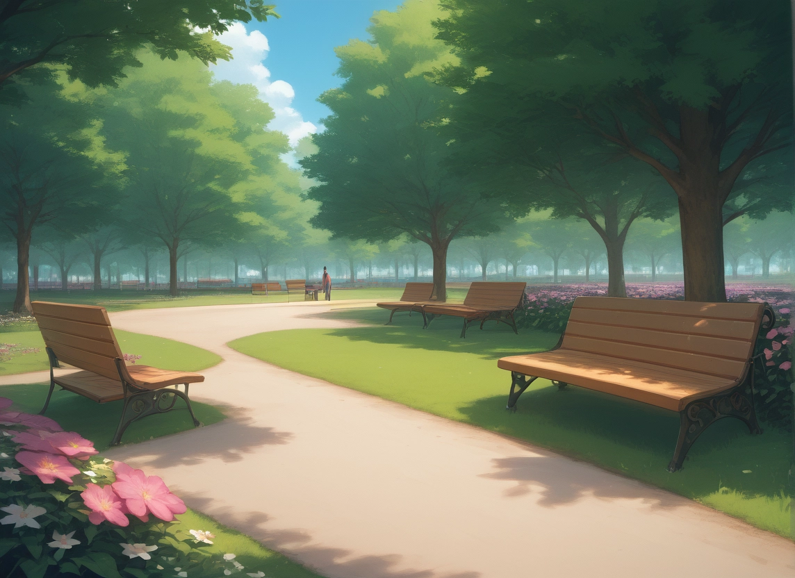 flower, tree, bench, scenery, day, outdoors