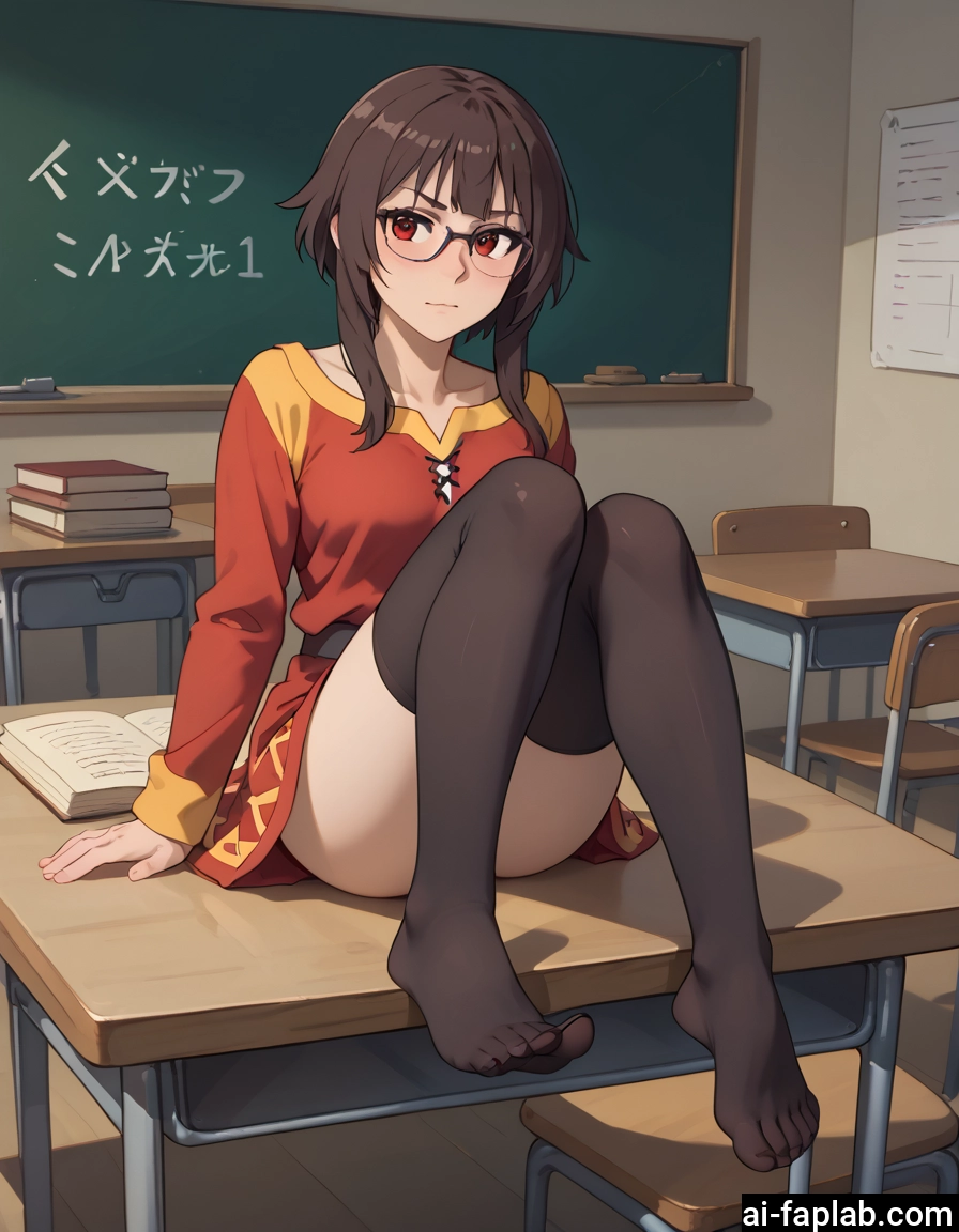 1girl, thighhighs, glasses, red eyes, solo, book · Yamete.gg