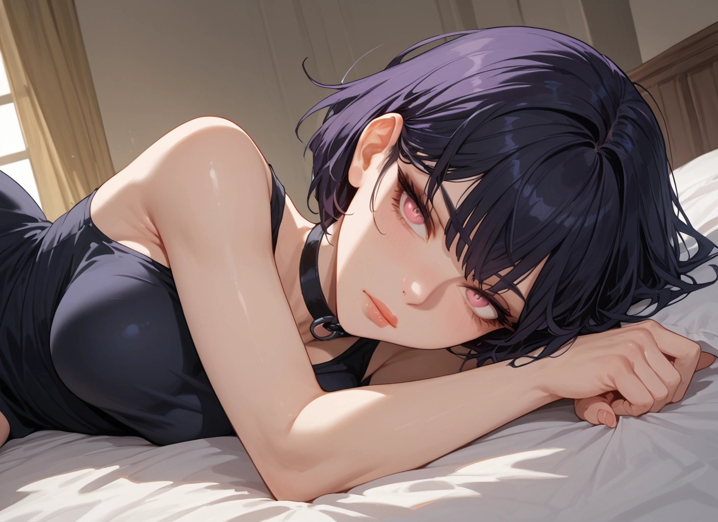 1girl, solo, short hair, lying, breasts, looking at viewer · Yamete.gg