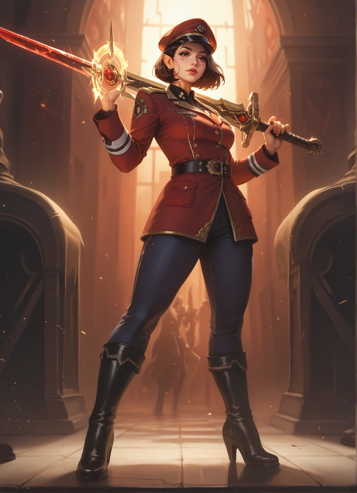 weapon, 1girl, sword, hat, boots, high heels · Yamete.gg