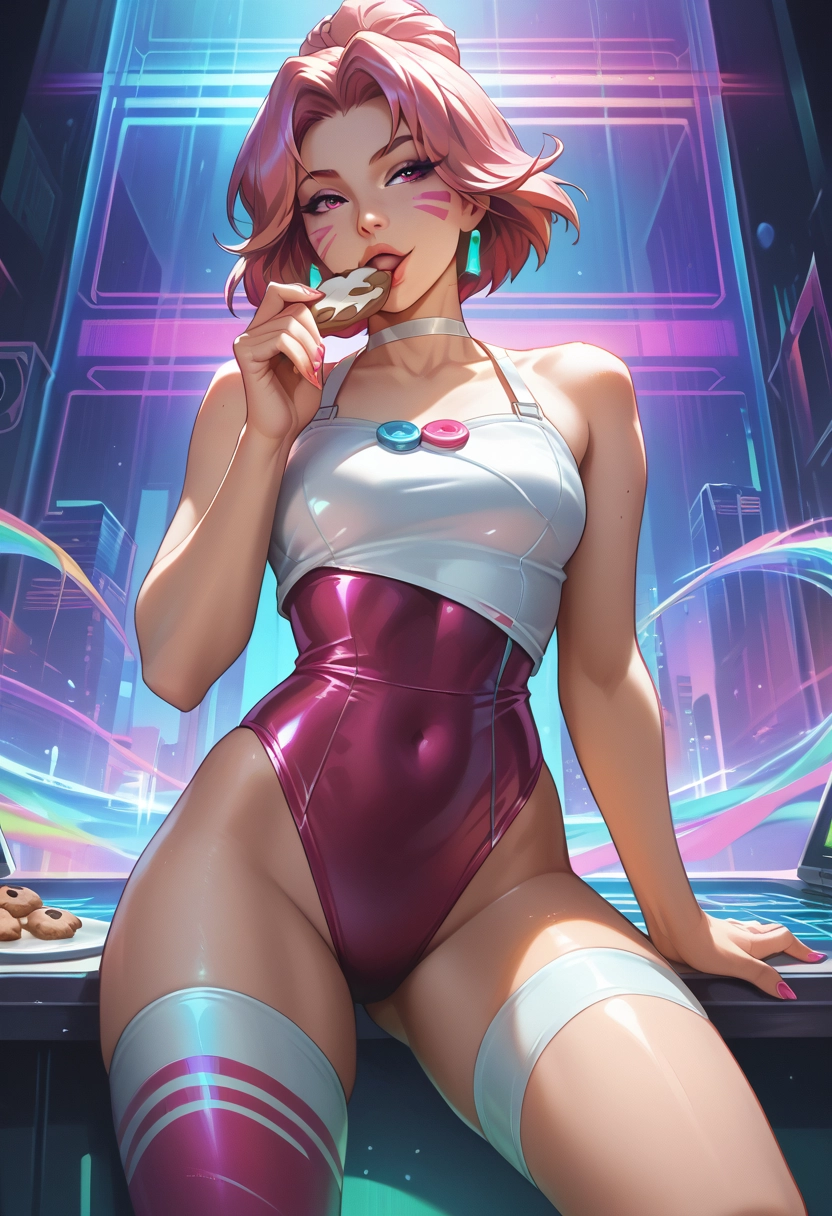 1girl, food, solo, looking at viewer, pink hair, eating · Yamete.gg