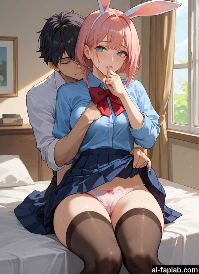 1girl, underwear, panties, 1boy, skirt, thighhighs