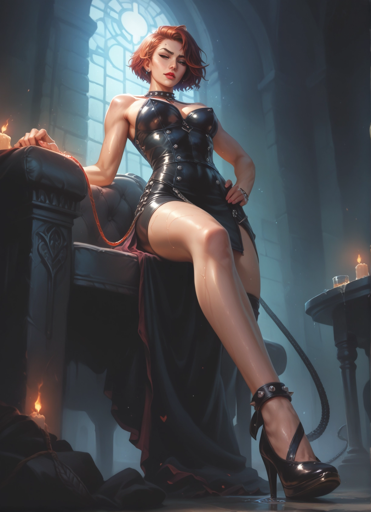 1girl, breasts, high heels, candle, jewelry, solo · Yamete.gg