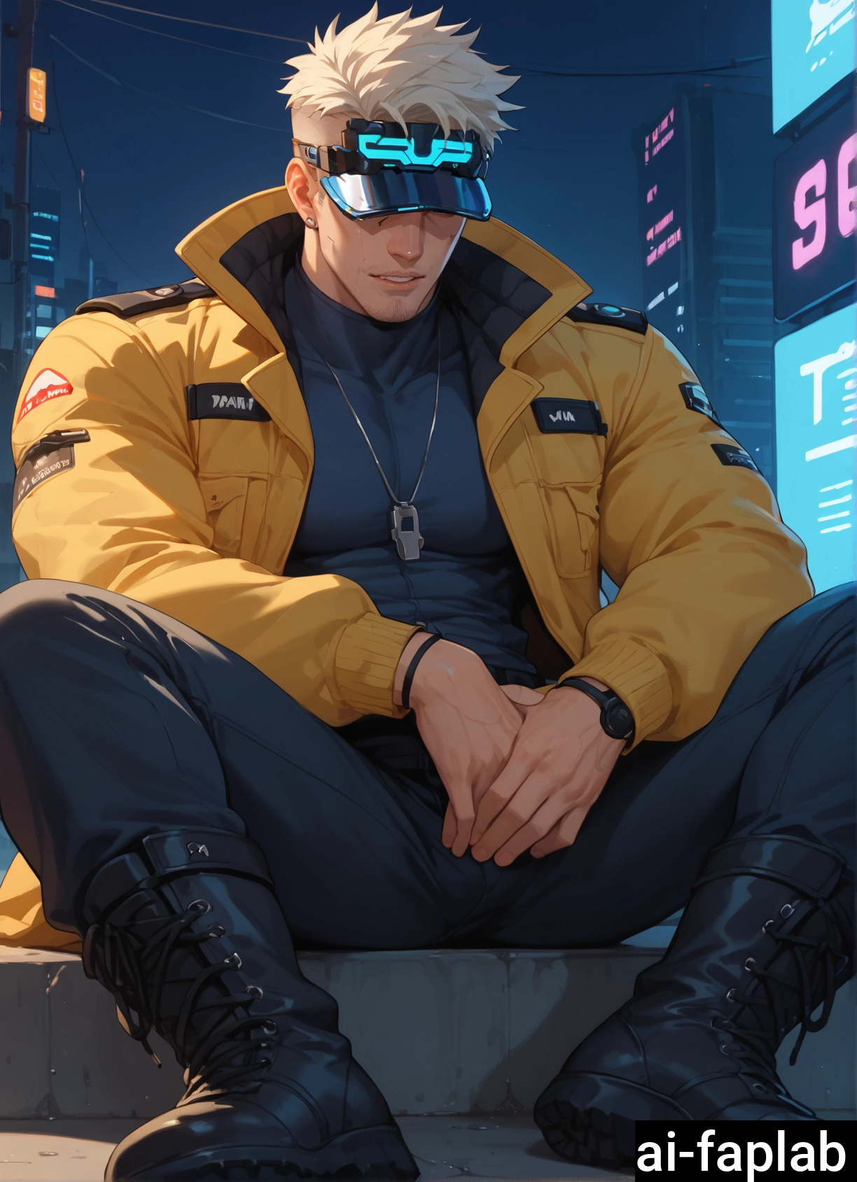 male focus, 1boy, solo, jacket, muscular male, watch