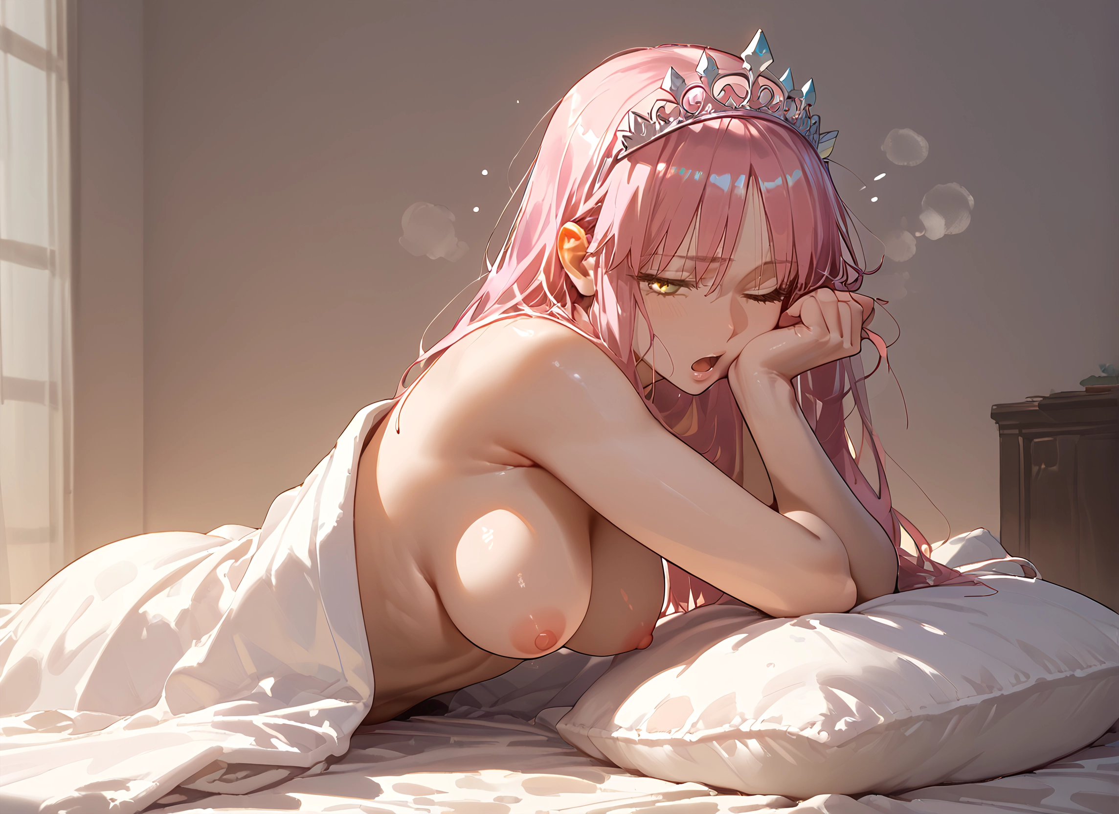1girl, breasts, nipples, pink hair, solo, long hair · Yamete.gg