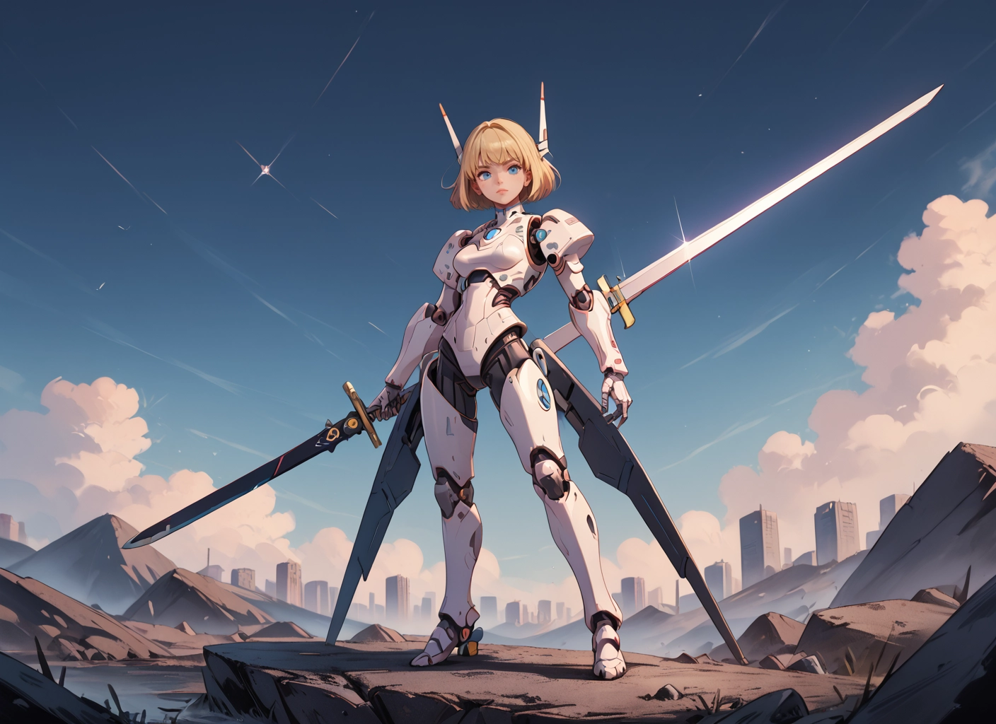 1girl, weapon, sword, blue eyes, solo, blonde hair · Yamete.gg