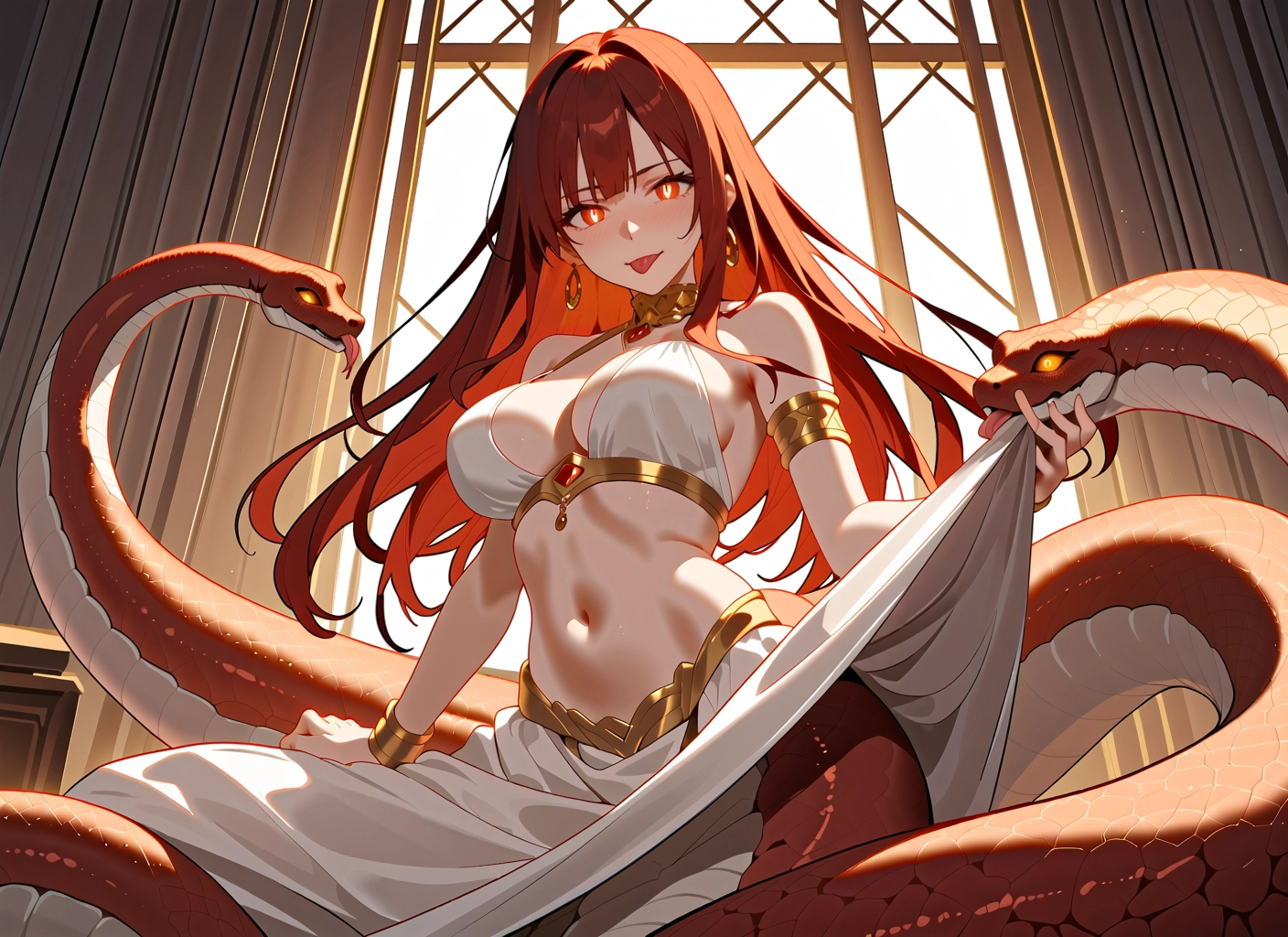 1girl, breasts, tongue, jewelry, tongue out, navel · Yamete.gg