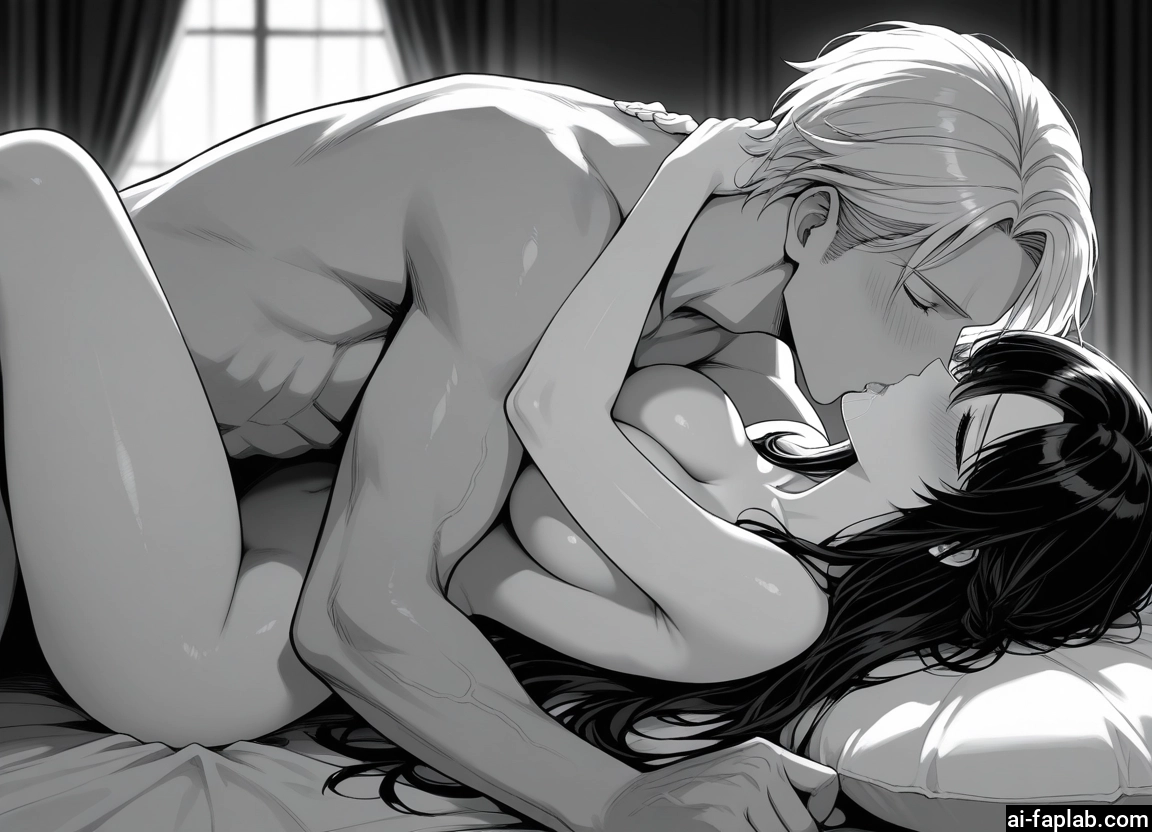1girl, 1boy, monochrome, greyscale, breasts, nude · Yamete.gg