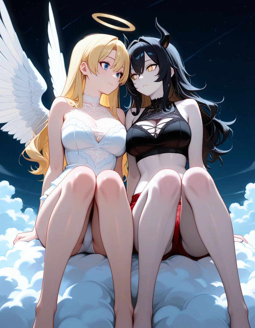 multiple girls, 2girls, blonde hair, breasts, wings, horns · Yamete.gg