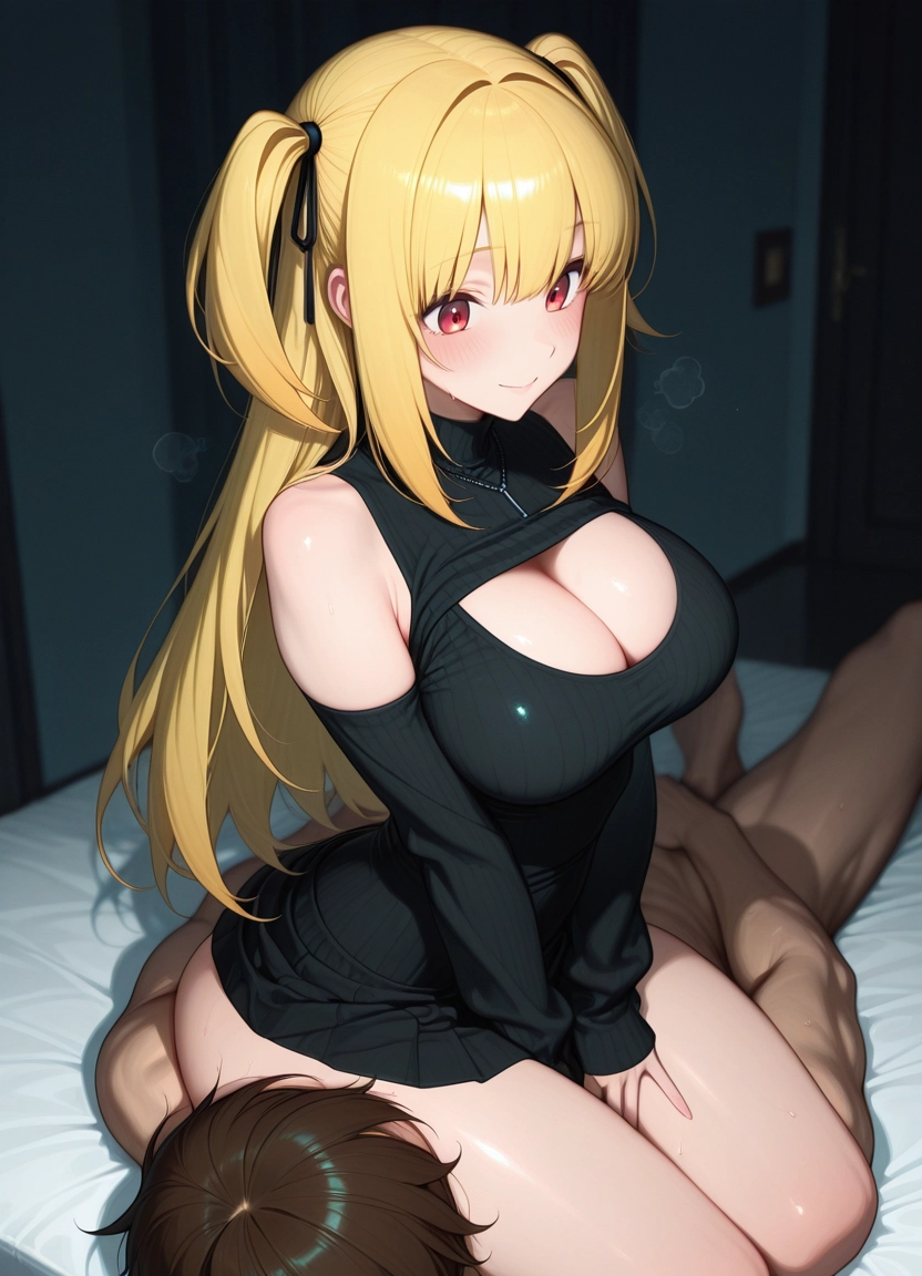 1girl, breasts, 1boy, blonde hair, large breasts, hetero